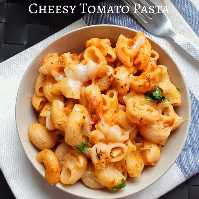 Cheesy Tomato Pasta Indian Style recipe 