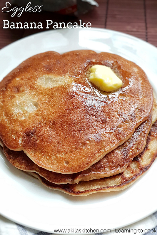 Eggless banana pancake using wheat flour